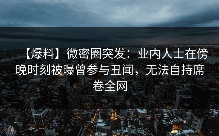 【爆料】微密圈突发：业内人士在傍晚时刻被曝曾参与丑闻，无法自持席卷全网
